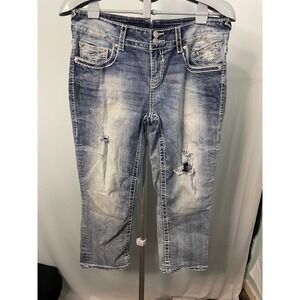 Y2K Vigoss Women's Blue Denim Embellished Pockets Ripped Distressed Jeans‎ 9/10